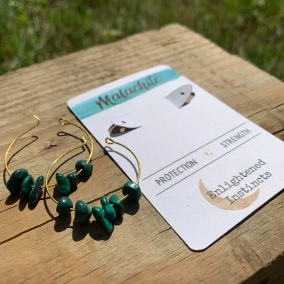 Malachite Gemstone Hoop Earrings - Picture 4 of 7